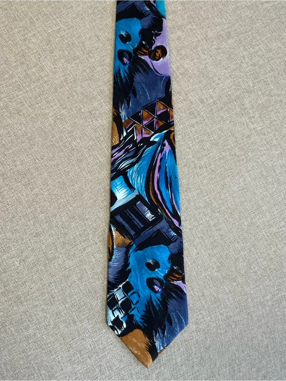 Adolfo Extra Long Abstract Silk Tie Blue Purple